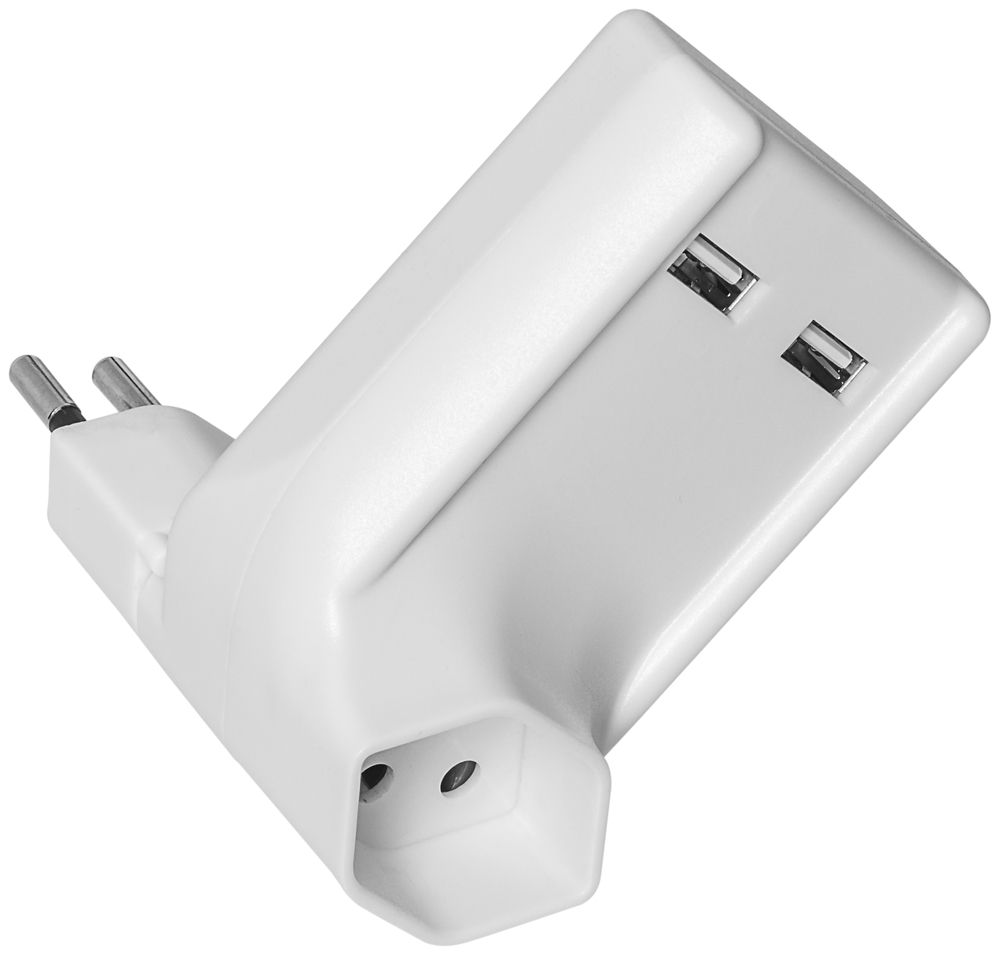 Fiche intermédiaire USB Steffen 2×USB 5V/2.1A 1×T12/T13 rotatif 270° blanc