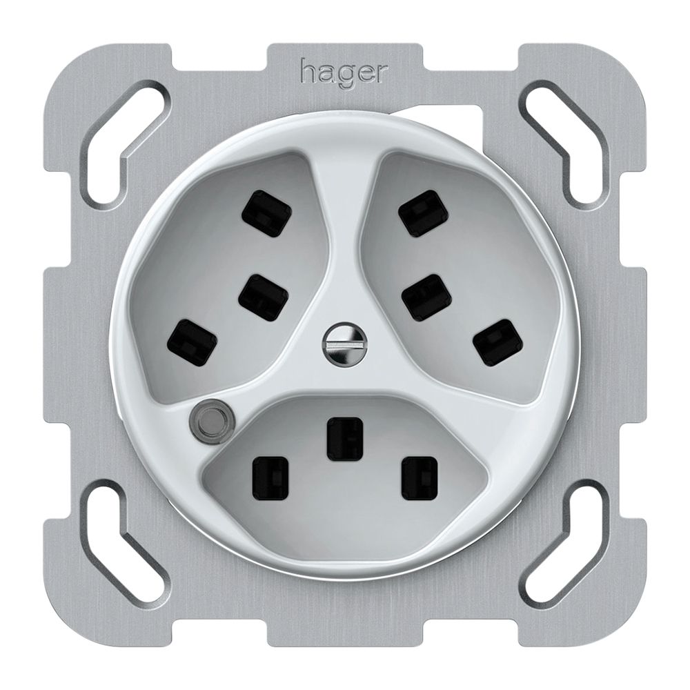 UP-Steckdose origin 3×Typ 23 bel.grün 16A 230V 77×77mm weiss