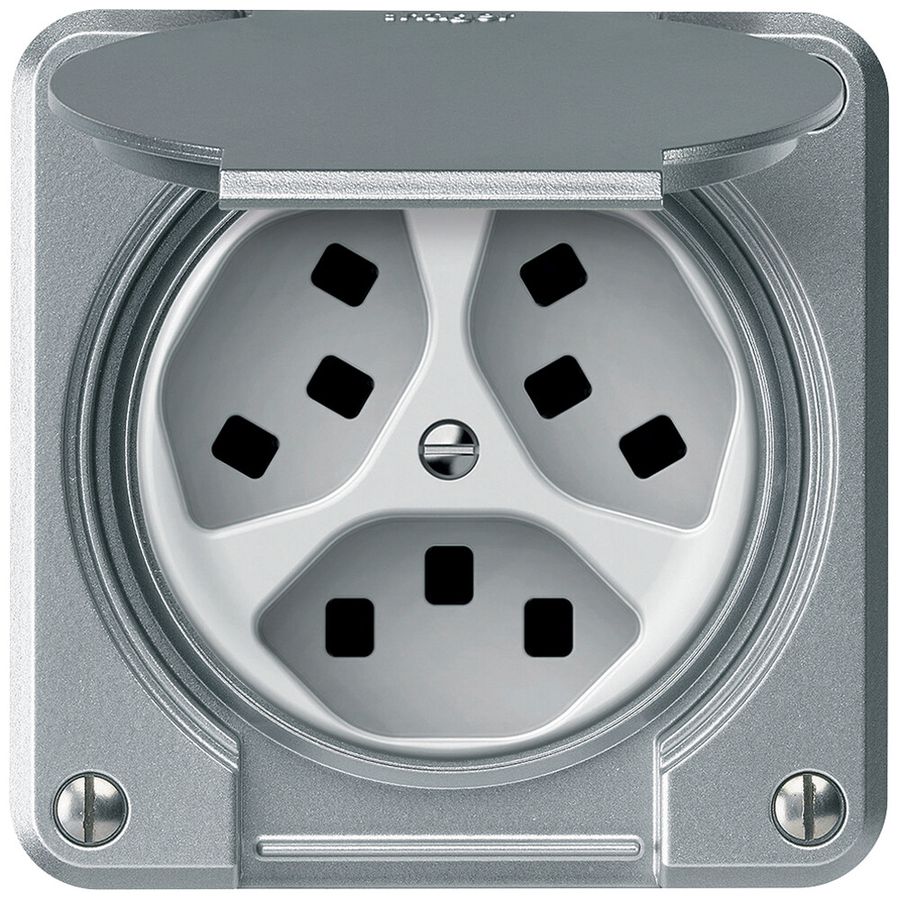 Presa INC robusto 3×T23 16A 250V 86×86mm IP21 alluminio