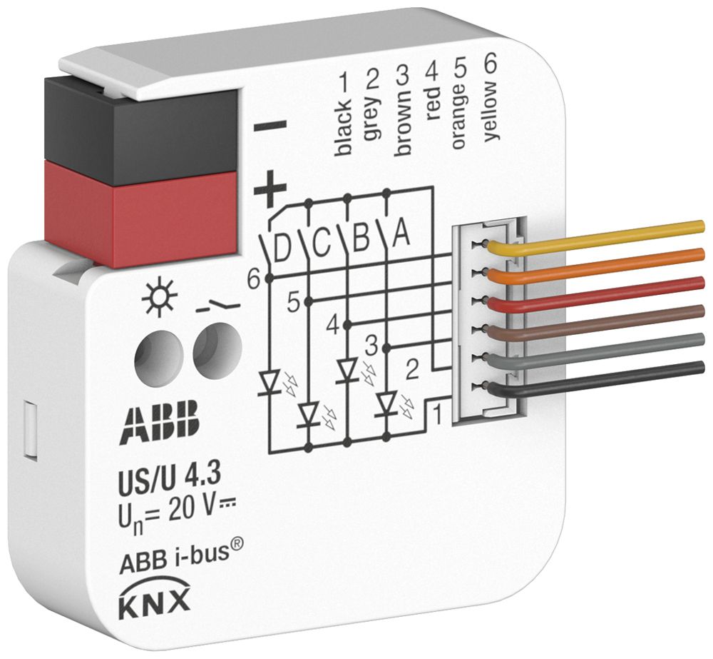 Module entrée/sortie KNX INC ABB US/U4.3 4-canaux 20VDC 40×39×12mm