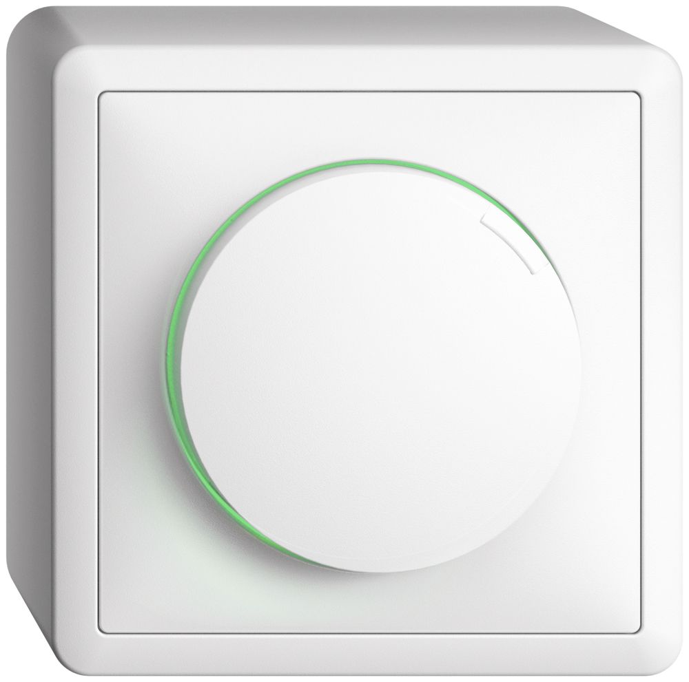 AP-Drehdimmer EDIZIOdue 20…300W beleuchtbar Phasenabschnitt weiss
