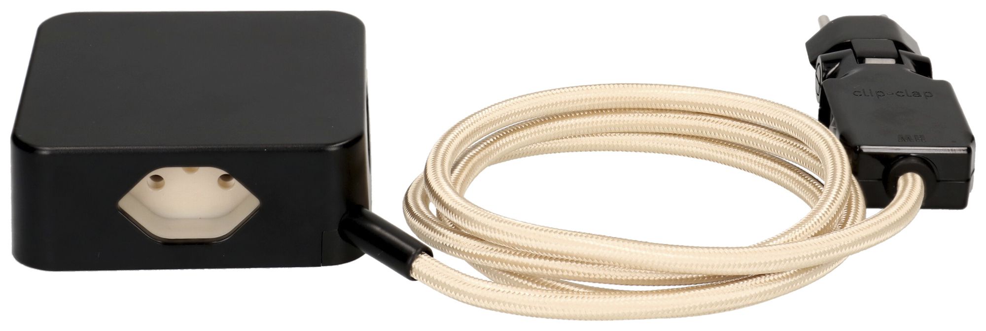 Mehrfachstecker MH Cube 3×T13 1×USB-A/1×USB-C sz Kabel 2m go "Sand"