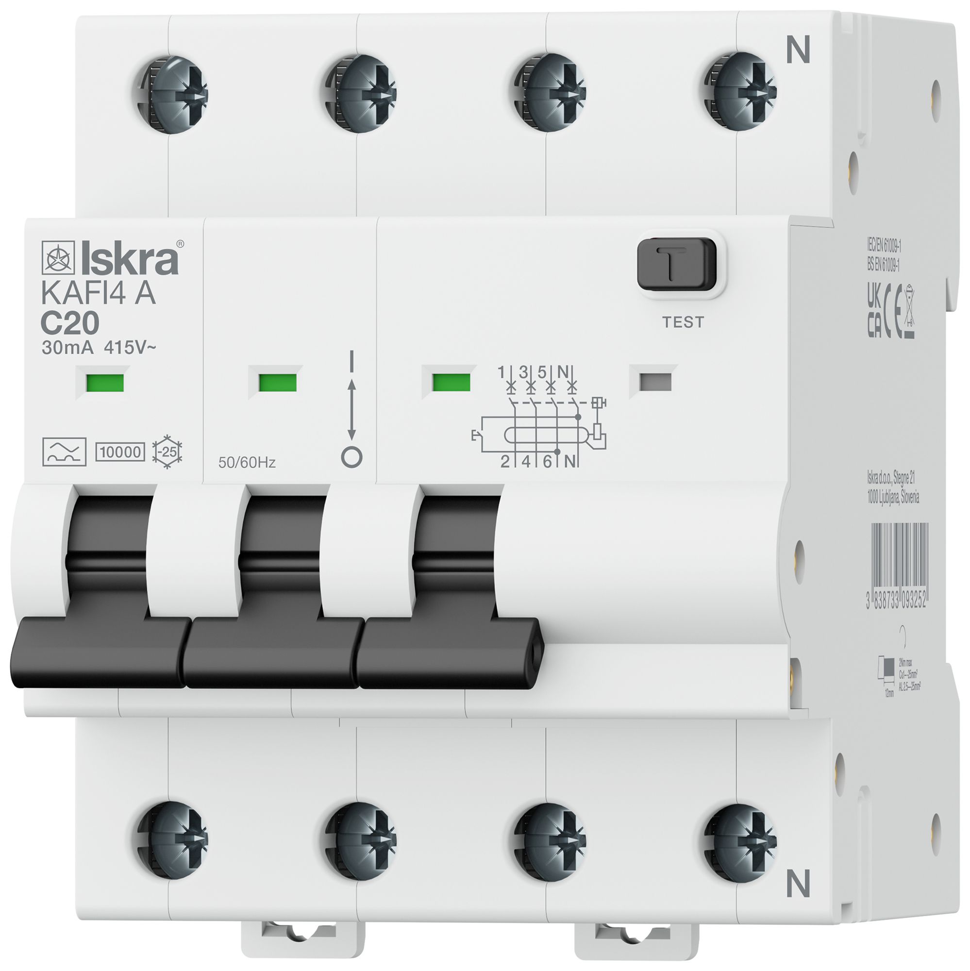 Fehlerstrom-/Leitungsschutzschalter ISKRA KAFI4 4P Charakt.C 20A 0.03A Typ A 4TE