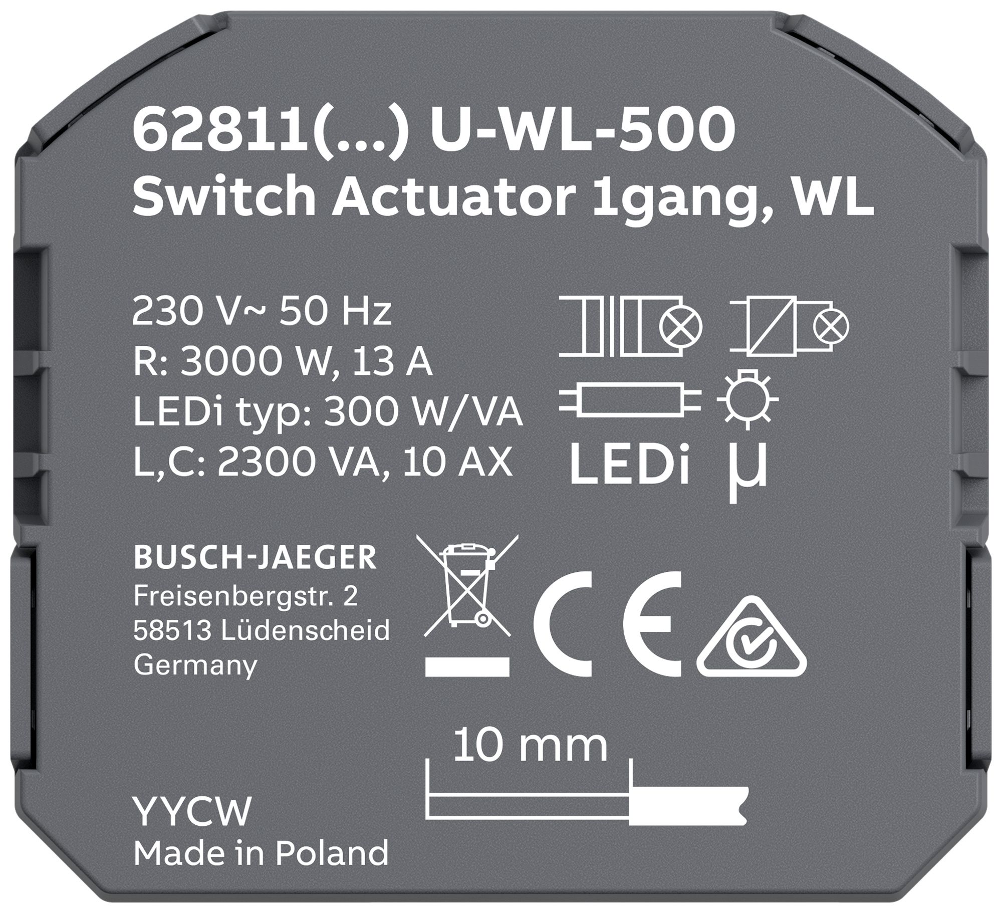 EB-RF-Schaltaktor ABB-free@home 62811 U-WL-500 1-fach 13A/230VAC