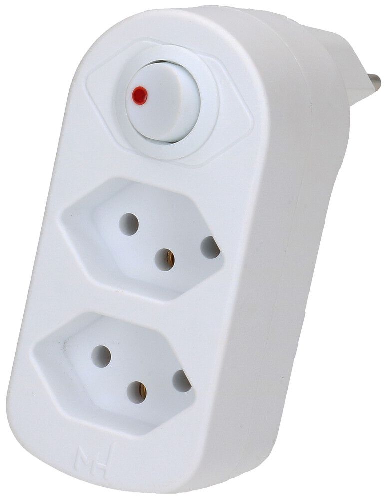 Mehrfach-Stecker MAX HAURI ADAPT SPLIT 10A m.Ein-/Ausschalter 2×T13 ws