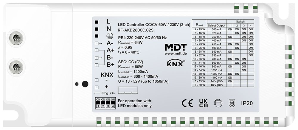 Alimentazione LED KNX MDT RF-AKD260CC.02S 2-can 60W 220…240V