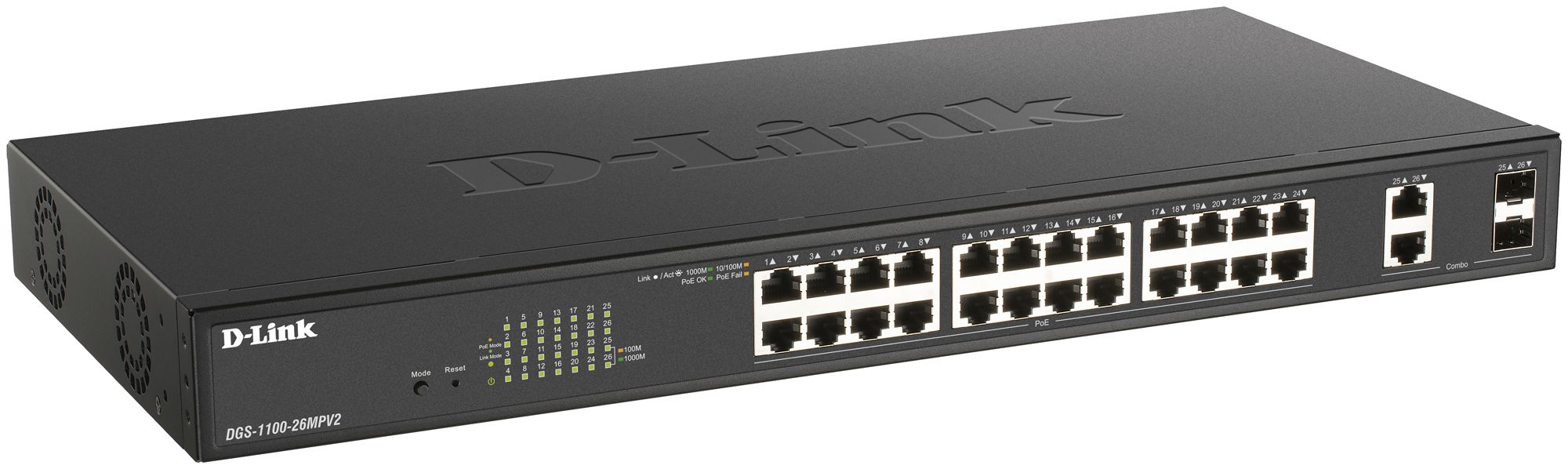 Switch D-Link DGS-1100-26MPV2/E, 26-Port smart managed Layer2 Gigabit PoE+
