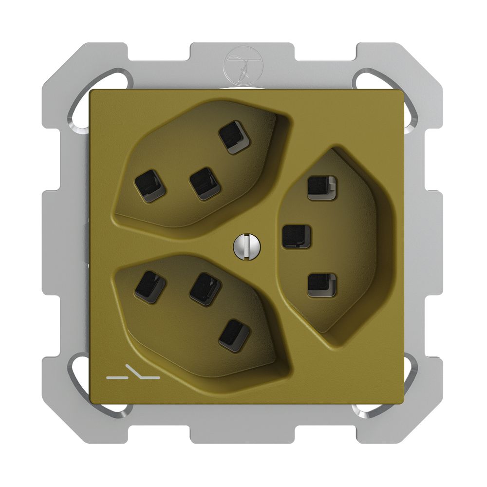 UP-Steckdose 3×T23 Feller EDIZIOdue FM, 1×getrennt, Steckklemmen, olive