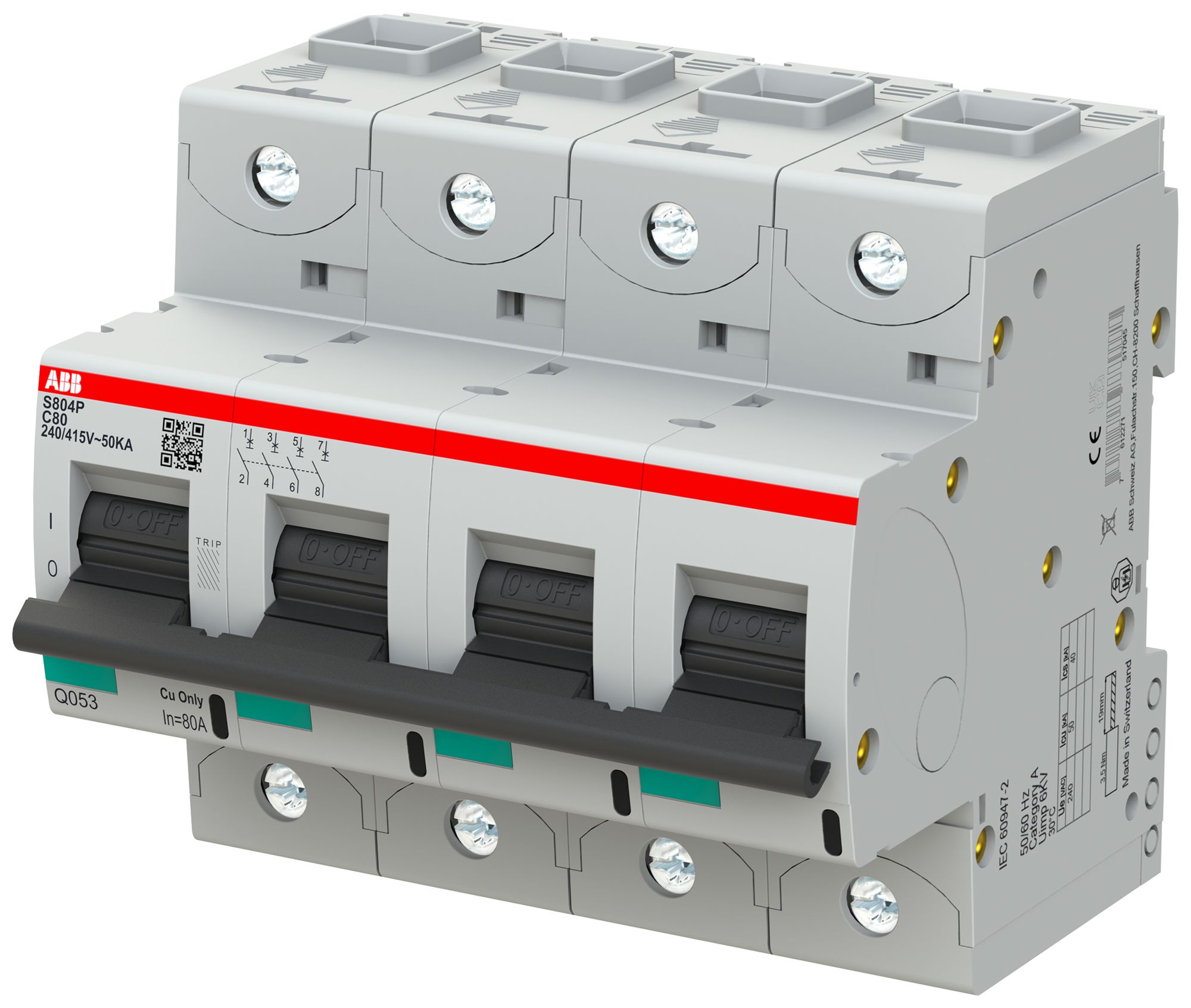 Leitungsschutzschalter ABB S804P-C80 4P 400V C-80A 50kA 6TE