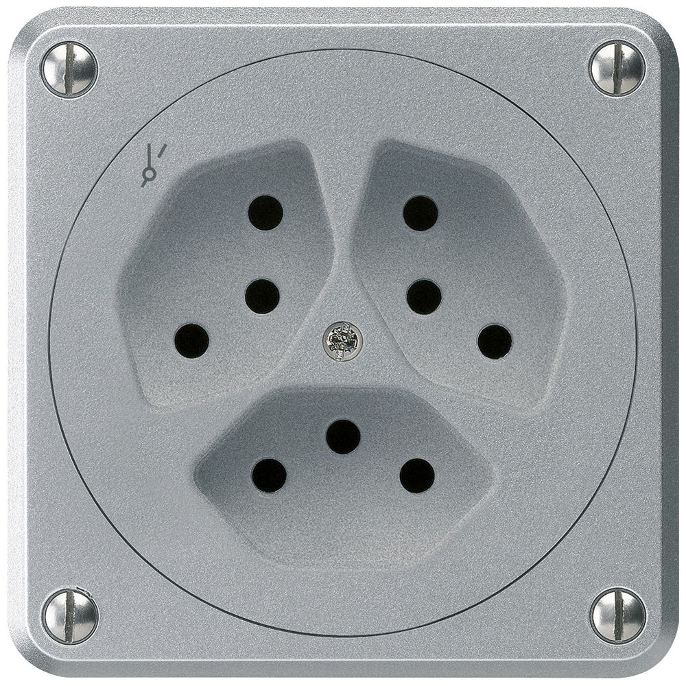 UP-Steckdose ROB 3×Typ 13/1 aluminium ohne Klappdeckel