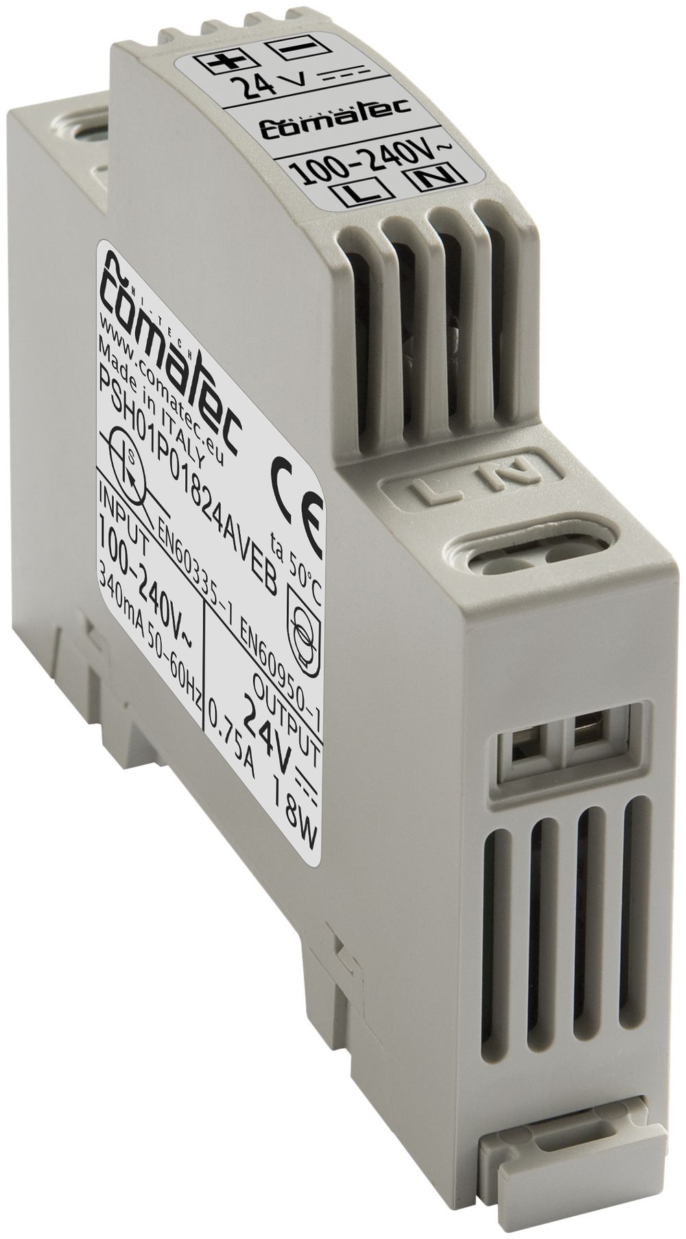REG-Netzteil Comatec PSH01, IN: 100…240VAC, OUT: 24VDC/18W, stabilisiert, 1TE