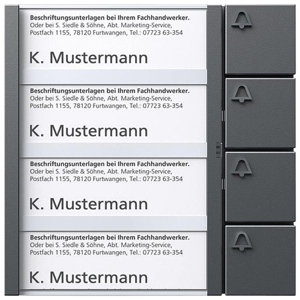 Modulo tasti bus Siedle, 4 etichette et 4 tasti 99×99×27mm, grigio