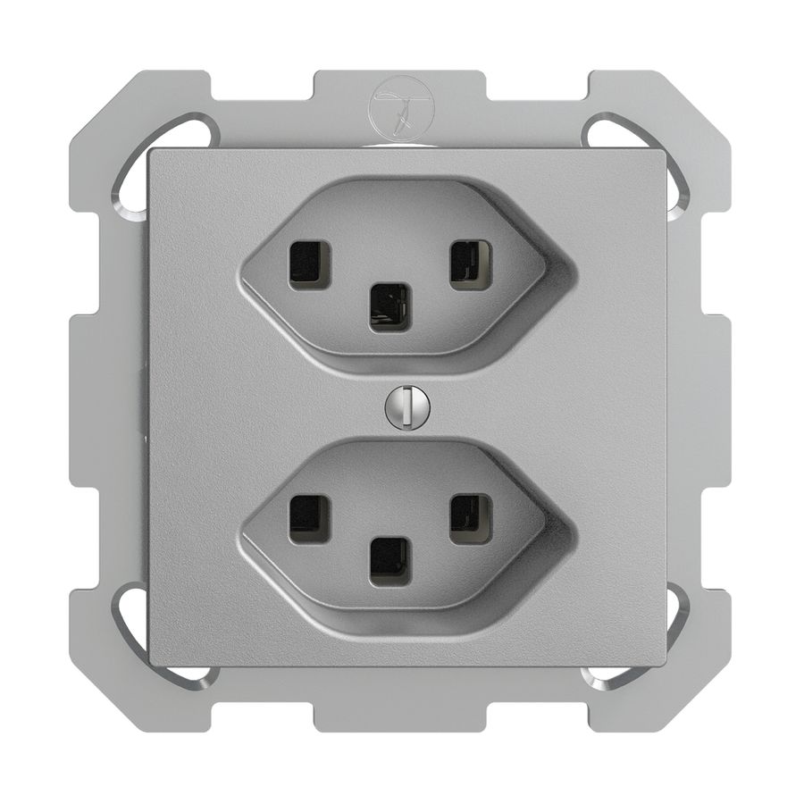 Prise ENC 2×T23 16A EDIZIOdue silver, avec bornes enf.