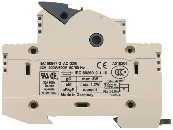 Borne fusible Weidmüller WSI /1 10×38/LED connexion à vis 25mm² TS35 beige