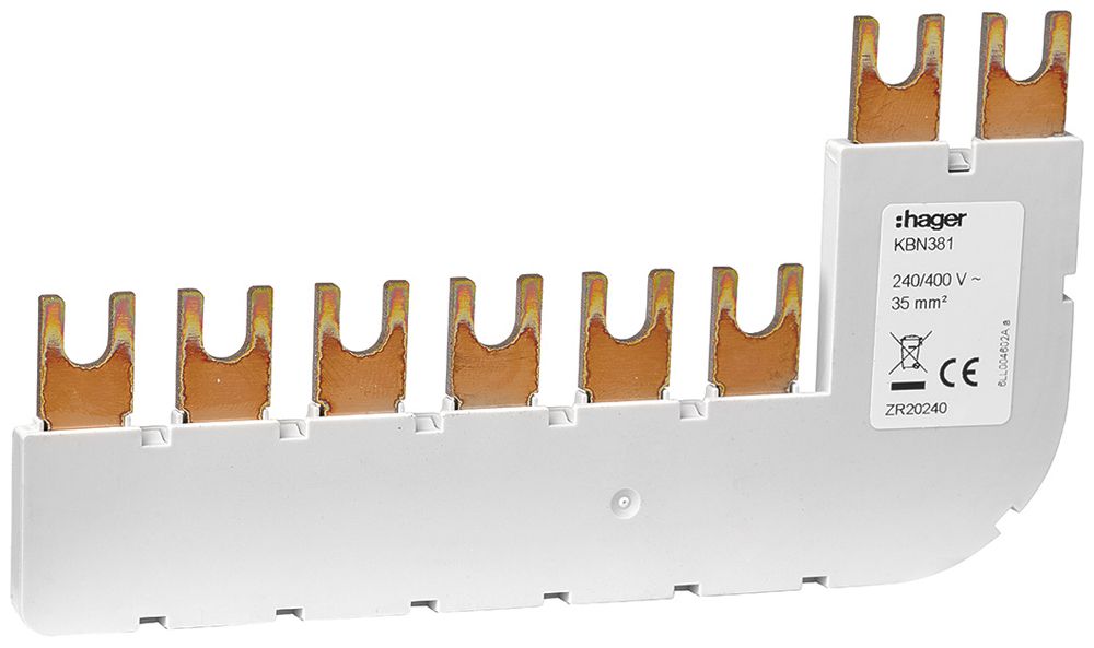 Staffe di messa a terra Hager 3P+N 35mm² 90° per SPA180N