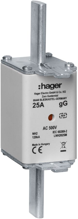 Fusible HPC Hager DIN2c 500VAC 25A gG/gL avertisseur double antirouille