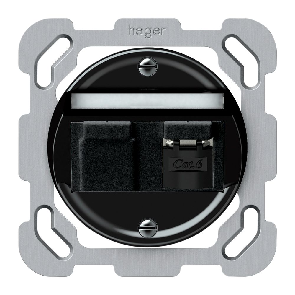 UP-Anschlussdose origin RJ45 8(8) Kat.6 schräg geschirmt 77×77mm schwarz