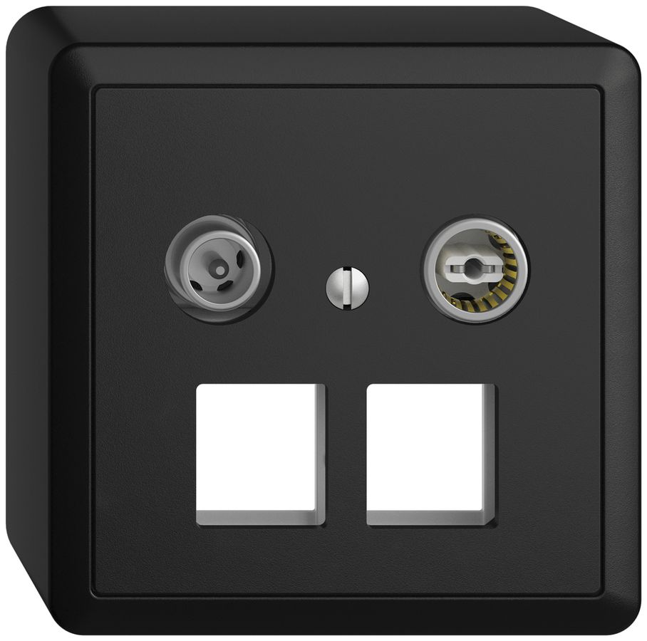 AP-Multimediadose 15dB Edue, Durchgangsdose, f.2×RJ45 Keystone, mit Kappe, sz