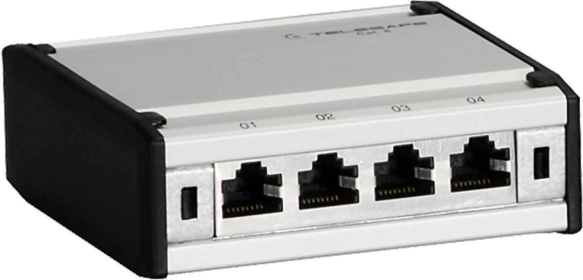 Patchbox Telesafe Mini 4×RJ45/s Kat.6 LSA 95×33×89mm Aluminium
