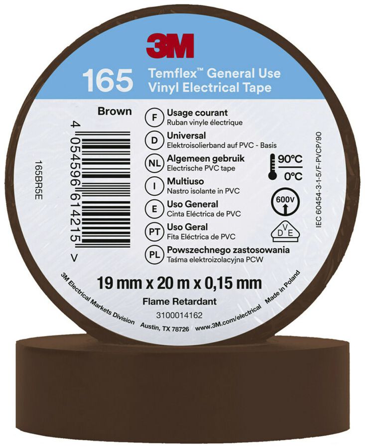 Ruban isolant 3M Temflex 165 19mm×20m×0.15mm brun VDE 600V 0…90°C