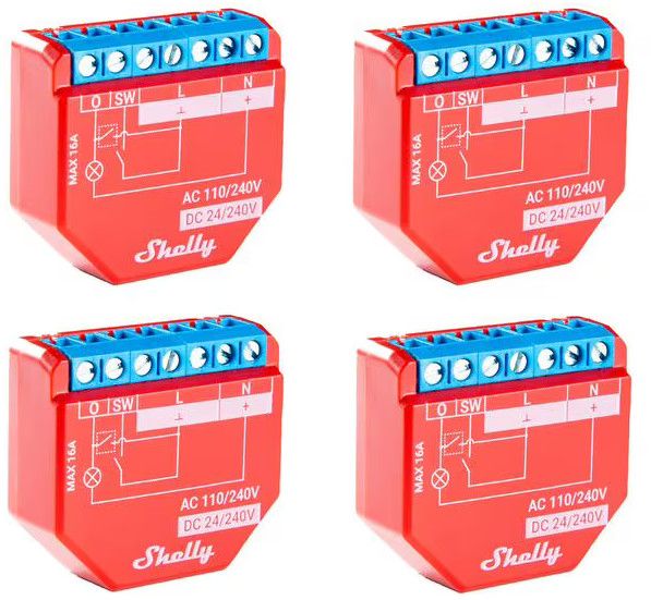 Shelly Plus 1PM Switch WiFi Conf. 4 pz Attuat. Mis. Comm. 16 A, Bluetooth