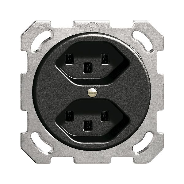 UP-Steckdose 2×T23 16A schwarz, FH, mit Steckklemmen