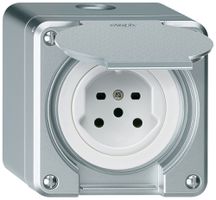 AP-Steckdose HA robusto Typ 15 mit Steckklemmen mit Klappdeckel aluminium