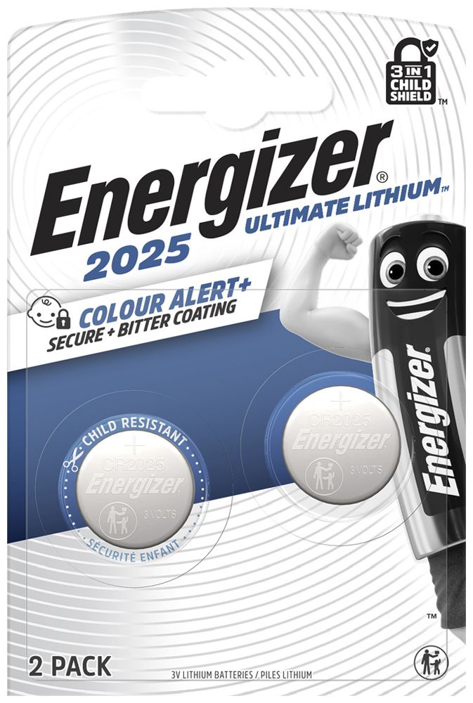Pila bottone ENERGIZER Ultimate litio 3V 155mAh CR2025 sicurezza bambini 2 pezzi