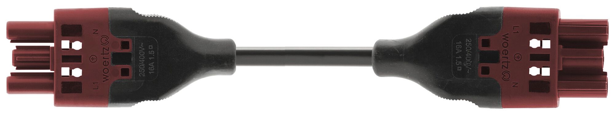 Verbindungsleitung Woertz 49343/C4 3×2.5mm² 250V 20A 2m rt Buchse Stecker Cca
