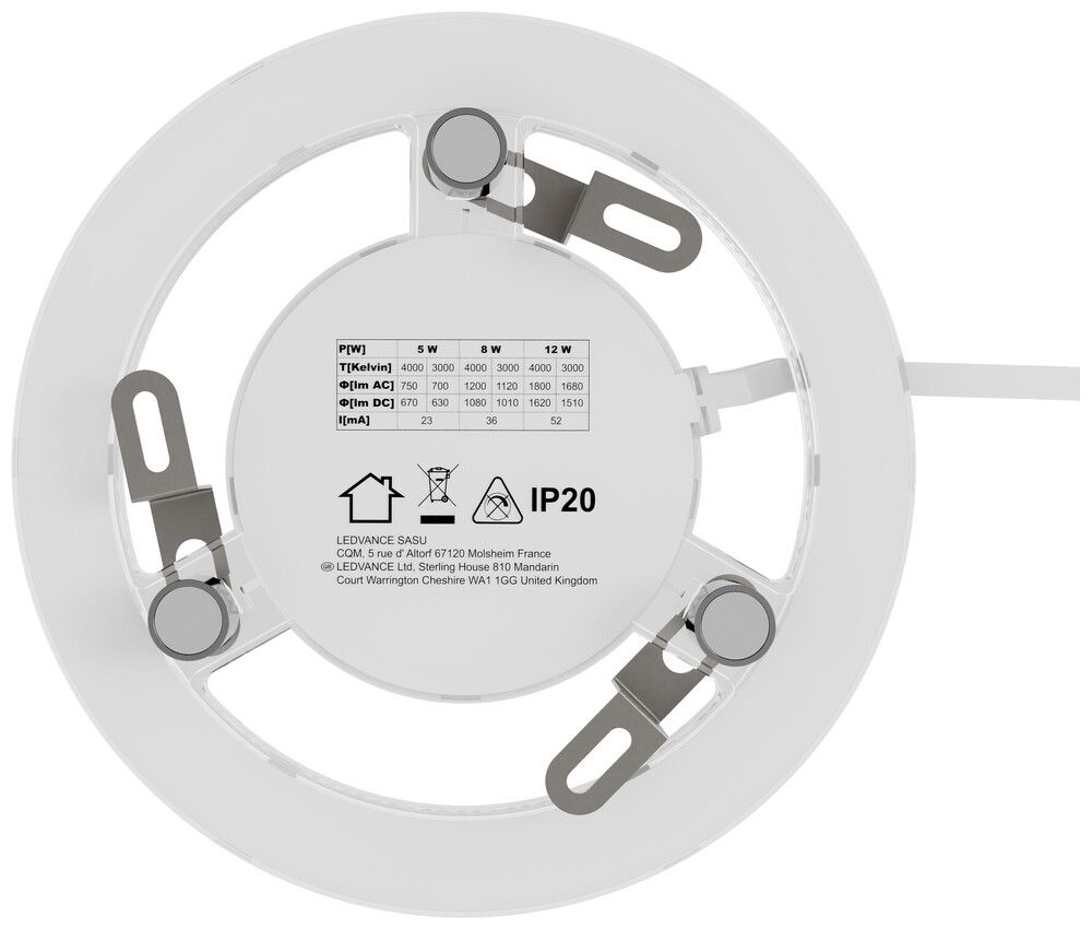 Insert lumineux LED LEDVANCE 220…240V 23…52mA 5…12W 750…1800lm 3000…4000K Ø130