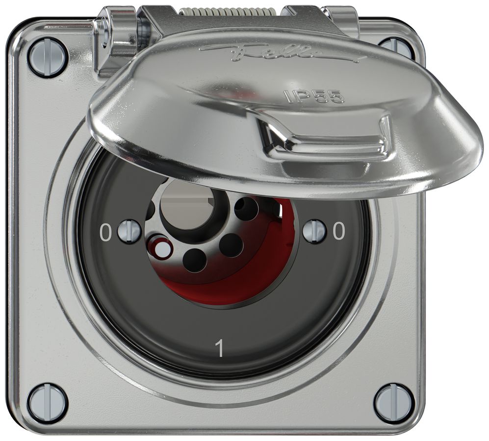 Schlüsselschalter ELEMENT SNAPFIX® 2×1-polig Klappdeckel 16A 400V 0-1-0-1 alu