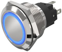 Leuchtdrucktaster EAO 82 1COM 24V Steckanschluss flach Ø22mm rastend blau