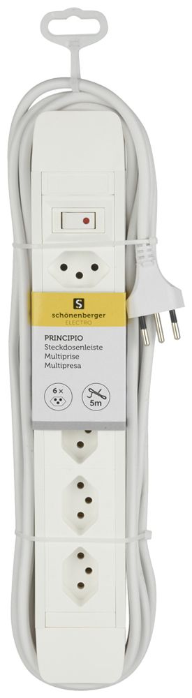 Prise multiple PRINCIPIO 3×type 13 horiz.3×type 13 vart.câble 5m interrupteur bc