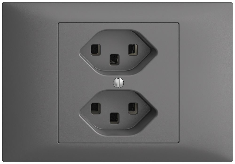 EB-Steckdose 2×T23 16A EDIZIOdue dunkelgrau, mit Steckklemmen