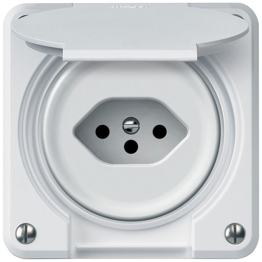 Steckdose robusto 1×T13 10A 250V 86×86mm IP21 weiss