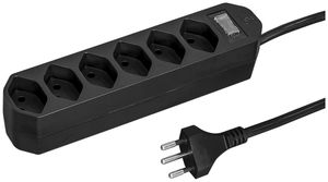 Presa multipla COMPACT 1.5m 6×T13 con interruttore, nero