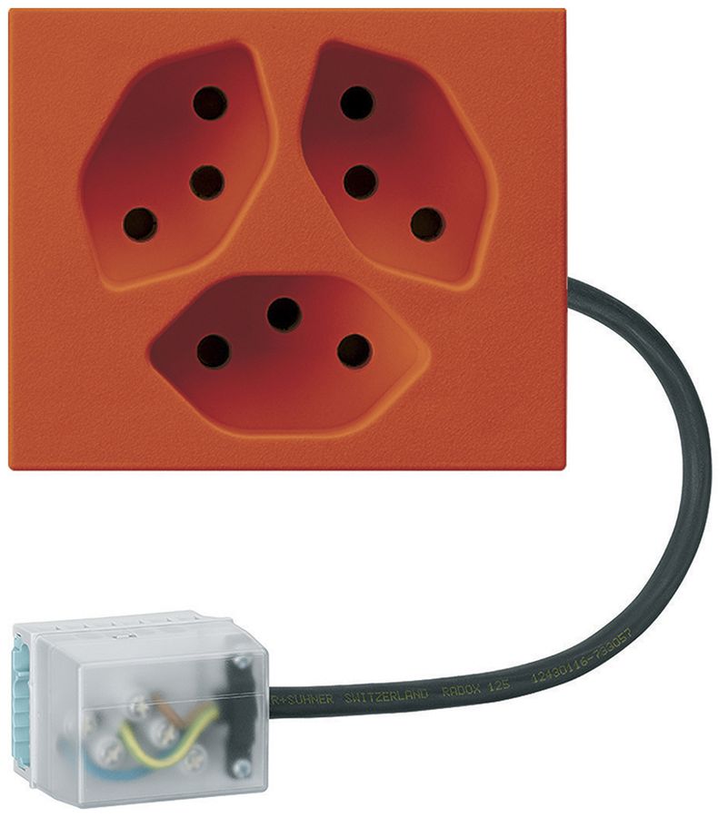 Prise INC 3×type 13 Hager FLF pour câble plat Ecobus power L3 orange