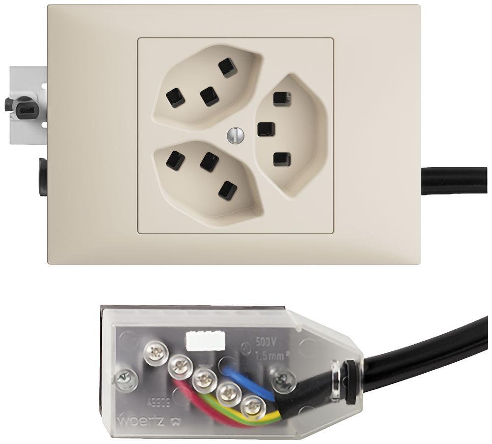 EB-Steckdose 3×T23 16A crema, 53mm L3 EDIZIOdue für Technofil