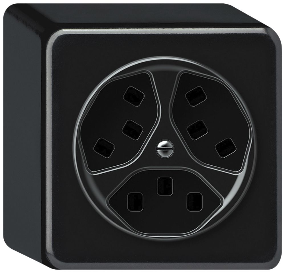 AP-Steckdose origin 3×Typ 23 16A 230V 88×88×54mm schwarz