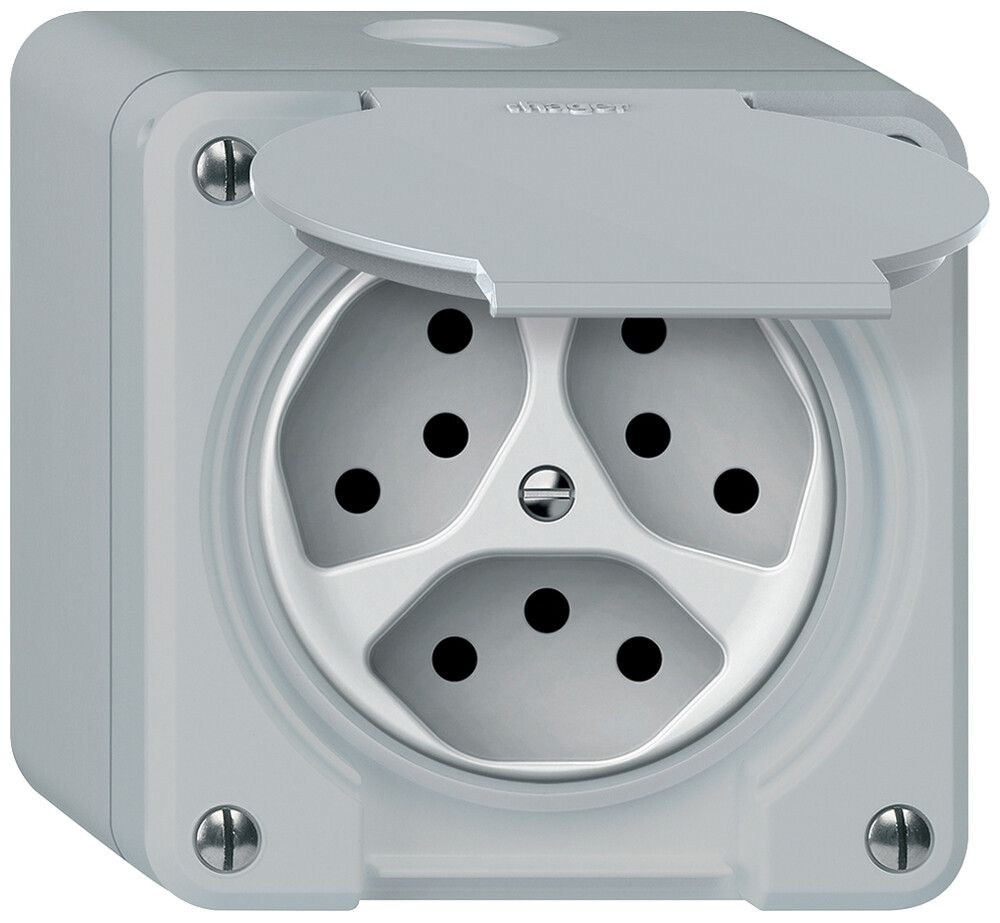 AP-Steckdose robusto 3×T13 10A 250V 86×86mm IP21 grau