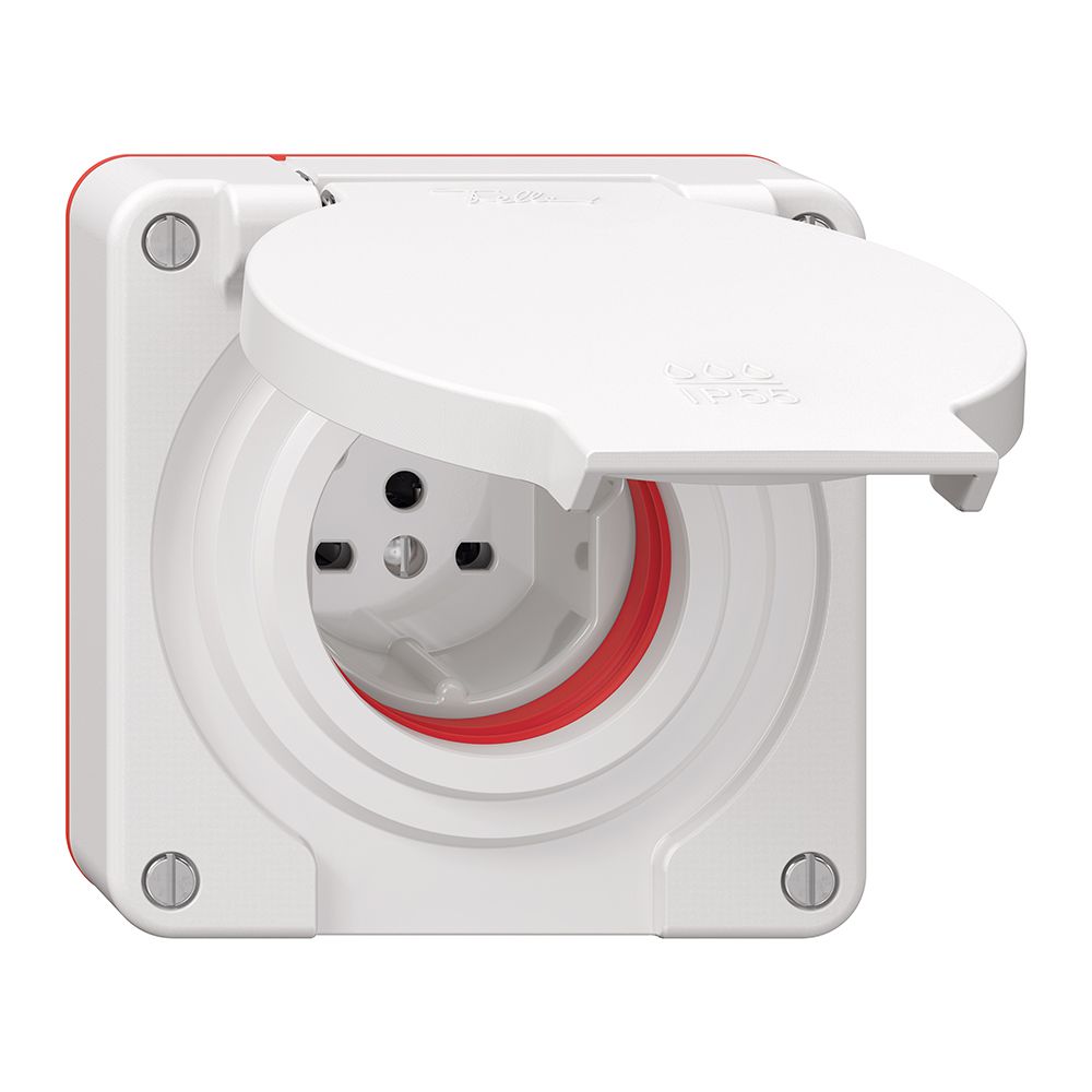 Prise NEVO N.CO  1×T15, IP55 d'après SN 441011, a.joint rouge, blanc