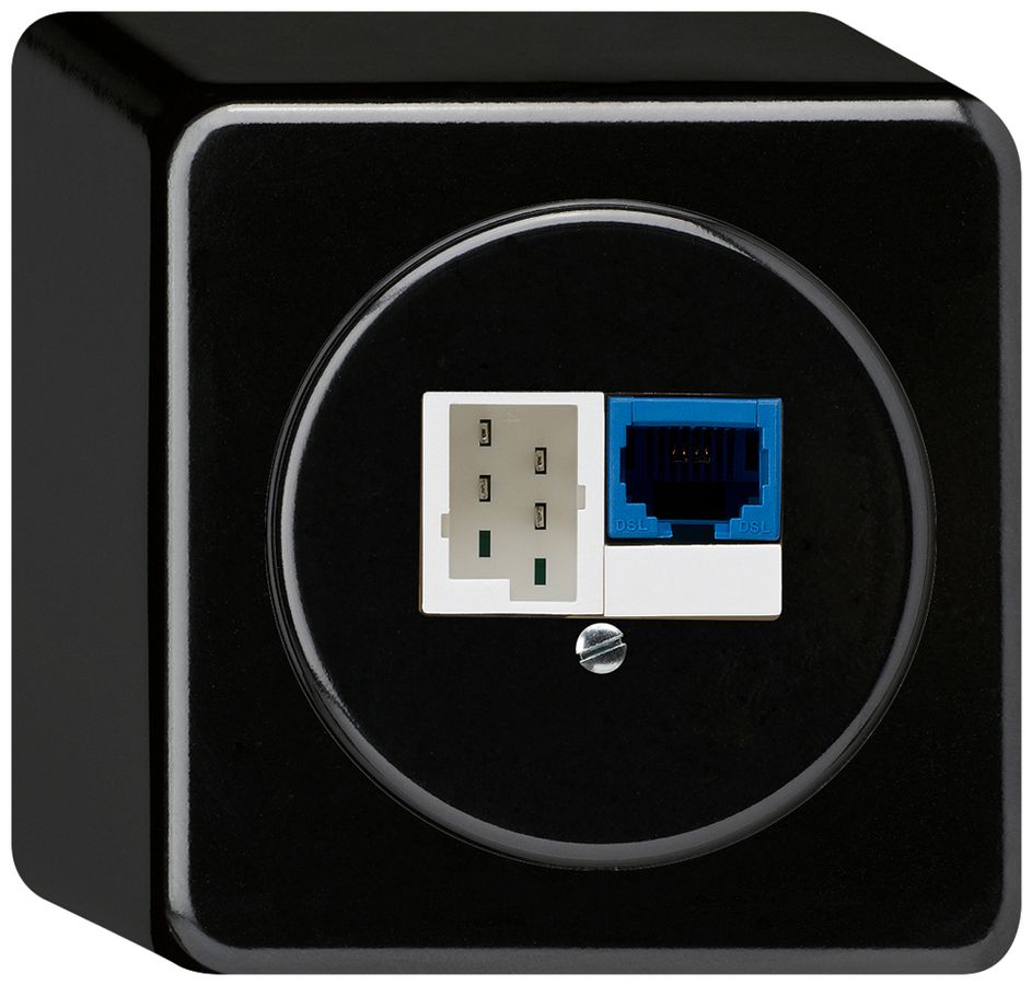AP-Anschlussdose DSL basico 1×RJ45/1×T+T schwarz