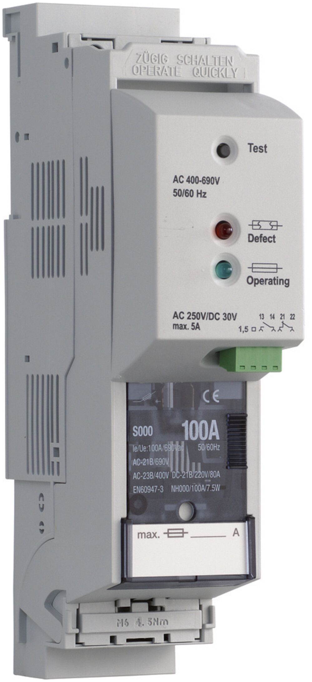 Coupe-circuit HPC weber.silas DIN000 690VAC 100A saillie/profilé ht/bas fusible