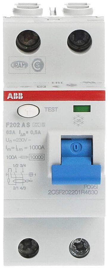 Fehlerstromschutzschalter ABB 500mA 63A 1P+N F202AS-63/0.5