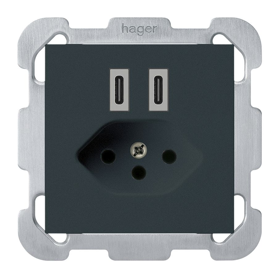 Prise de charge USB ENC Hager kallysto C-C 20W+T13 5V 77×77mm noir