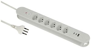 Prise multiple Re:Life 10A avec interrupteur EN/HORS 6×T13 3×USB 1.8m blanc