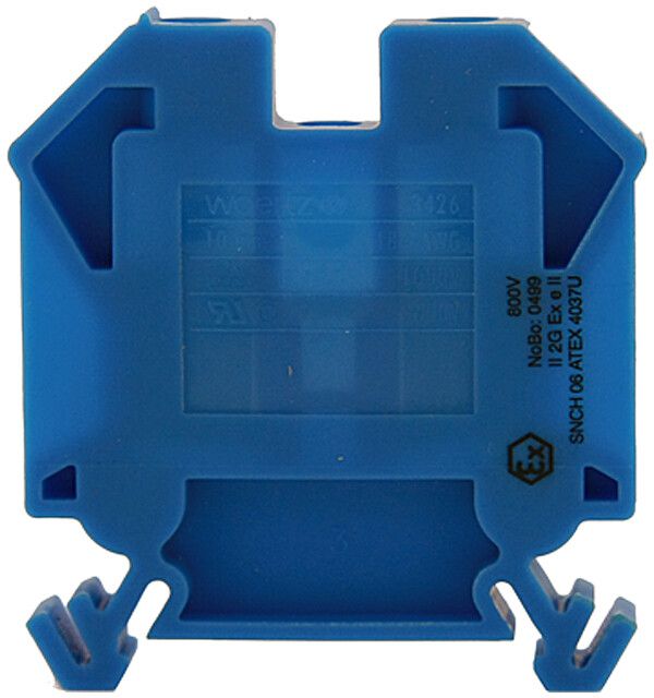 Borne de passage joignable Woertz Ex 4…10mm² 57A 1000V vis 2×1 rail DIN 35mm bl