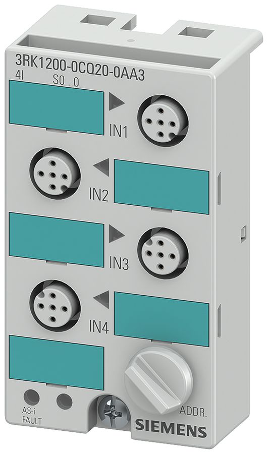 Module compact ASi Siemens 3RK1 K45 4×DI (≤200mA) avec raccords M12 IP67
