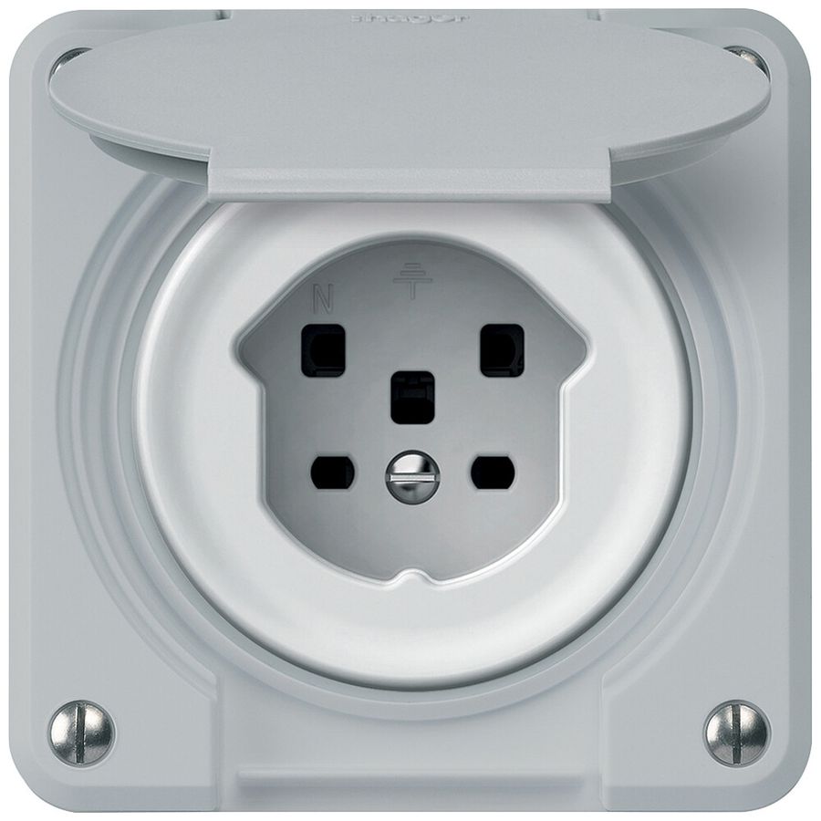 Presa INC robusto 1×T25 16A 400V 86×86mm IP21 grigio