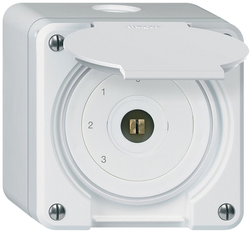 AP-Steckschlüsselschalter robusto IP55 mit Klappdeckel S5/1P weiss Vierkant